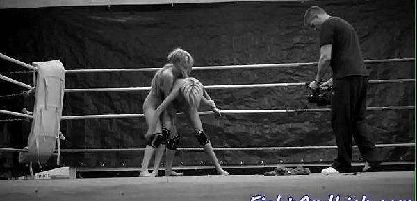  Naked lezzies wrestling in a boxing ring